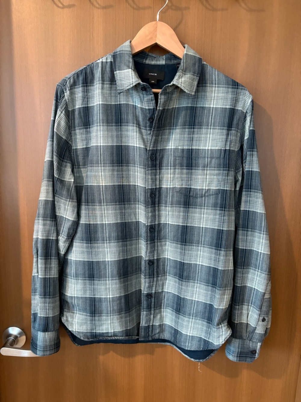 Vince Men’s Blue Plaid Button-Down Shirt